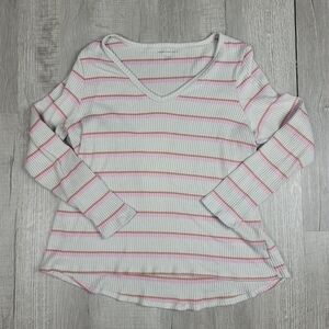 American Eagle Super Soft  Striped Beige Longsleeve Blouse
